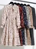 2023 Floral Print Women Dress Women Autumn Long Sleeve Vintage Chiffon Bow Tie Neck Office Lady Shirt Summer Vestidos 240117