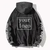 Ditt eget design varumärke personliga anpassade män kvinnor text diy hoodies tröja casual hoody kläd mode 240116