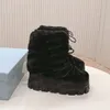 Com caixa Shearling apres-ski boot mulheres carta bota de neve nylon martin tornozelo esqui deslizamento redondo designer de luxo rendas até sapatos nylon gabardine après botas de esqui 35-41