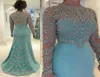 Стразы, аппликации из бисера, платья для матери невесты, мятно-зеленое свадебное платье русалки, блестящие вечерние платья с длинными рукавами3178046