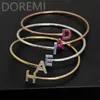 DOREMI Women Coloful Zircon Initial Letter Spiral Staggered Bangle Custom Letters Charm Heart Star Moon Symbol Gift Bracelet 240116