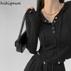Crop Tops Moda T-shirt per donna Felpa con cappuccio Manica lunga Tees Y2k Abbigliamento Coreano Casual Donna Magliette Ropa Mujer 240117