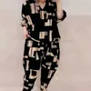 Traje de mujer versión coreana de verano Tops holgados con estampado pantalones Harem dos conjuntos a juego Ropa de talla grande a la moda para mujer 240117