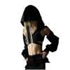 T-shirt das mulheres Camisetas das mulheres Camisetas Goth Dark Irregar Hollow-Out Shoder Cut Cross Strap Hooded Smock Spice Mangas Compridas Slim-Fit Top Dro Dh6Zx