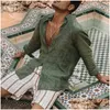 Men'S Casual Shirts Casual Cotton Linen Shirts Standing Collar Male Solid Color Long Sleeves Shirt Tops Summer Homme 220801 Drop Deli Dhy1F