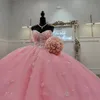 Gorgeous Pink Quinceanera Dresses for 15 Year 2024 Ball Gown Sexy Off the Shoulder Applique Lace Beads Long Party Dress for Girl