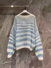 Looewe Designer Mohair Seater women's Seater light Blue Twist Knit Pullover Seater Clashing Color