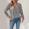 Chemisiers Femme Dames Hauts Pull Automne Col Carré Chemises Plissées Jacquard Floral À Manches Longues Haut Ample Pour Les Femmes Ropa De Mujer