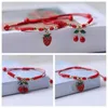 Bracelets à breloques tissés à la main, fraises et cerises, bijoux d'amitié en corde rouge pour filles, accessoires pendentif de fruits sucrés, cadeaux de mode