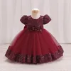 Bow Christmas Baby Girl Dresse Infant Sequin 1st Birthday Red Party Wedding Prom Kids Dresses For Girl Lace Flower Princess Gown 240116