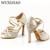 Wuxijiao HOLESALE Damskie złote łacińskie buty taneczne styl buty taneczne unikalne design salsa buty diamentowe sandały 240116