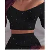 Tvådelklänning Spring Fashion Women Y Casual Set Set Sets BodyCon Glitter Off Shoder Crop Top Kjol 221122 Drop Delivery Dhxwe