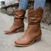 Botas femininas ocidentais botas de cowboy mulheres plested botas de tornozelo de couro do plutônio sapatos de outono botas femininas senhora mais tamanho 42 240116
