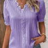 Frauen Blusen 2024 Sommer Urlaub Mode Hohl Kurzarm Shirt Weiß Spitze V-ausschnitt Blusas Feminino Elegante Junge Bluse