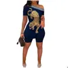 Mulheres Tracksuits Verão Womens Designer Tracksuits Y Moda Padrão Impresso Dividir Mangas Curtas Tops e Shorts Duas Peças Combinando Dhqn7