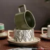 Canecas Japonês Retro Simples Cerâmica Xícara de Café e Pires Conjunto Criativo Água Matte Esmalte Leite Chá da Tarde