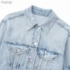 Dames Leer Kunstleer Vrouw Casual Blauw Losse Korte Denim Jas 2023 Lente Mode Vrouwelijke Zak Knop Jassen Meisjes High Street Cropped Uitloper YQ240116