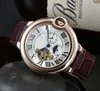 2023 Cuir de luxe Hommes Bande Tourbillon Automatique Mécanique Réservoir Montres Hommes Montre Dropshipping Jour Date Squelette Hommes Montres Cadeaux Heuerity