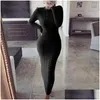 Basic & Casual Dresses Casual Dresses Women Autumn Winter Solid Color Long Sleeve Twisted Knitted Bodycon Warm Plus Size Sweater Drop Dhu5B