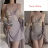 Vêtements de nuit pour femmes Rebeyuli 2 pièces ensemble femmes robe robe mode dentelle satin robe avec coussin de poitrine sexy décontracté loungewear femme