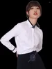 Blusas femininas contraste preto gola de tubulação manguito blusa de trabalho de escritório sem bolso manga longa magro-ajuste versátil camisas femininas