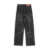 Vintage Gear Patch Punk Jeans High Street Spiderweb Hose mit geradem Bein für Herren, Hose mit weitem Bein, schwarze Cargohose, Y2k-Kleidung, Baggy 240116