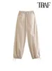 Traf Women Fashion Pockets Pleces Pleats Kolan Jogging Spods Vintage High Elastyczna talia z sznurkami żeńskie spodnie Mujer 240116