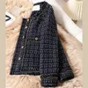 Élégant simple boutonnage Oneck veste ample pour les femmes automne hiver Plaid fil d'or Tweed à manches longues manteau décontracté Allmatch hauts 240116