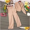 Pantalons de deux pièces pour femmes Elgant Mode Femmes Brillant Tricoté Deux Pièces Ensemble Automne Hiver Col V Manches Chauve-Souris Pull Haut Élastique Large Dh6Jl