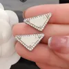 Designer Triangle Earrings Stud Luxury Women Fashion Jewelry letter Earing Metal Pearl Earring Woman Tidal flow design