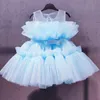 Baby Girls Tulle Princess Dress Flower Elegant 1st Dop Birthday Party Ball Gown ärmlösa barn Bröllopskväll Formell klänning 240116