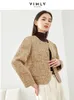 Vimly Plaid Cropped Stepped Tweed Jacke Oneck Einreiher Langarm Mantel Winter Dick Elegante Frau Kleidung M5338 240116