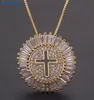 MHSSUN luxe rond CZ Zircon Collier croix catholique pendentif chaîne Collier Femme couleur or bijoux cadeau de noël5867597