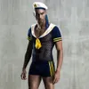 JSY SEXY COSPlay Lingerie Men Sailor Uniform Underwear Set Blue Erotic Porno Costumes Roll Play Clubwear Outfits 240117