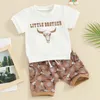 Clothing Sets Toddler Baby Western Summer Outfits Cow Horse Cactus Print Short Sleeve T-Shirt Tops And Drastring Shorts 2Pcs Set