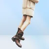 أحذية عتيقة نساء منتصف العجل أحذية ناعمة الجلود الأحذية الإناث الخريف شتاء دراجة نارية شقة zapatos de mujer4920133