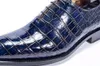 Dress Shoes Quality Genuine Real Crocodile Belly Skin Men Shoe Durable Solid Glossy Business Blue