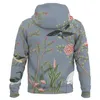 Flower Bird and Plant Illustration Zipper Hoodie Men's Sweatshirt 3D Printing Fashion Street Pullover Hip Hop Tops 240116