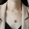 Hangerkettingen Franse romantische ronde medaillon Rose ketting voor dames 14K vergulde roestvrijstalen zegel
