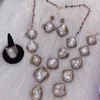 Conjunto de collar de perlas de agua dulce barroco Natural, conjunto de joyería de lujo con diamantes de imitación, joyería exquisita para banquete de boda para mujer