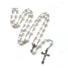 Hänge halsband qigo vit imitation pärla rosenkrans cross halalce för män kvinnor vintage heliga gral religiösa bröllop smycken