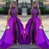 2020 clássico roxo macacões vestidos de baile com trem destacável alta pescoço renda appliqued grânulo vestidos de noite festa africana mulheres p294v