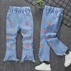 Jeans enfants filles Denim jean pantalon printemps automne pantalon ceinture élastique gland ourlet cloche-bas Style pantalons longs 90-130