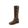 Plattform Combat Boots Zip Chuny Heel Buckle Vintage Fashion Casual Luxury Designer Western Mid Calf Boots Shoes Woman 240116