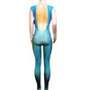 Stage Wear Sparkling Rhinestones Backless Turtleneck Blue Jumpsuit Party Evening Costume Outfit Nightclub Costumes Dance