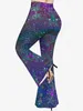 Ruched Star Heart Glitter Printed Cinched Tank Top Or Flare Pants Plus Size Matching Set Women Casual Streetwear Outfits 240117