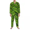 Herren-Nachtwäsche, Pyjama, Mann, grüner Tiger, Linien, Freizeit-Nachtwäsche, Tierdruck, 2-teilig, lässig, lockere Pyjama-Sets, Langarm, Übergröße, Zuhause