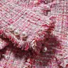 Pink Tweed Jacket spring autumn winter womens jacket coat classic ladies wild bright wire braided tweed 240116