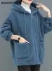 Женский флисовый свитер с капюшоном, однотонный кашемировый кардиган из ягненка, куртка, пальто, женские повседневные плюшевые осенне-зимние хлопковые топы с длинными рукавами 240116