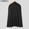 Stylish All-Match Tops Incerun Men's Sticked Solid High Neck Trench Streetwear Solid Front Short Back Long Shawl Cape Coat S-5XL 240117